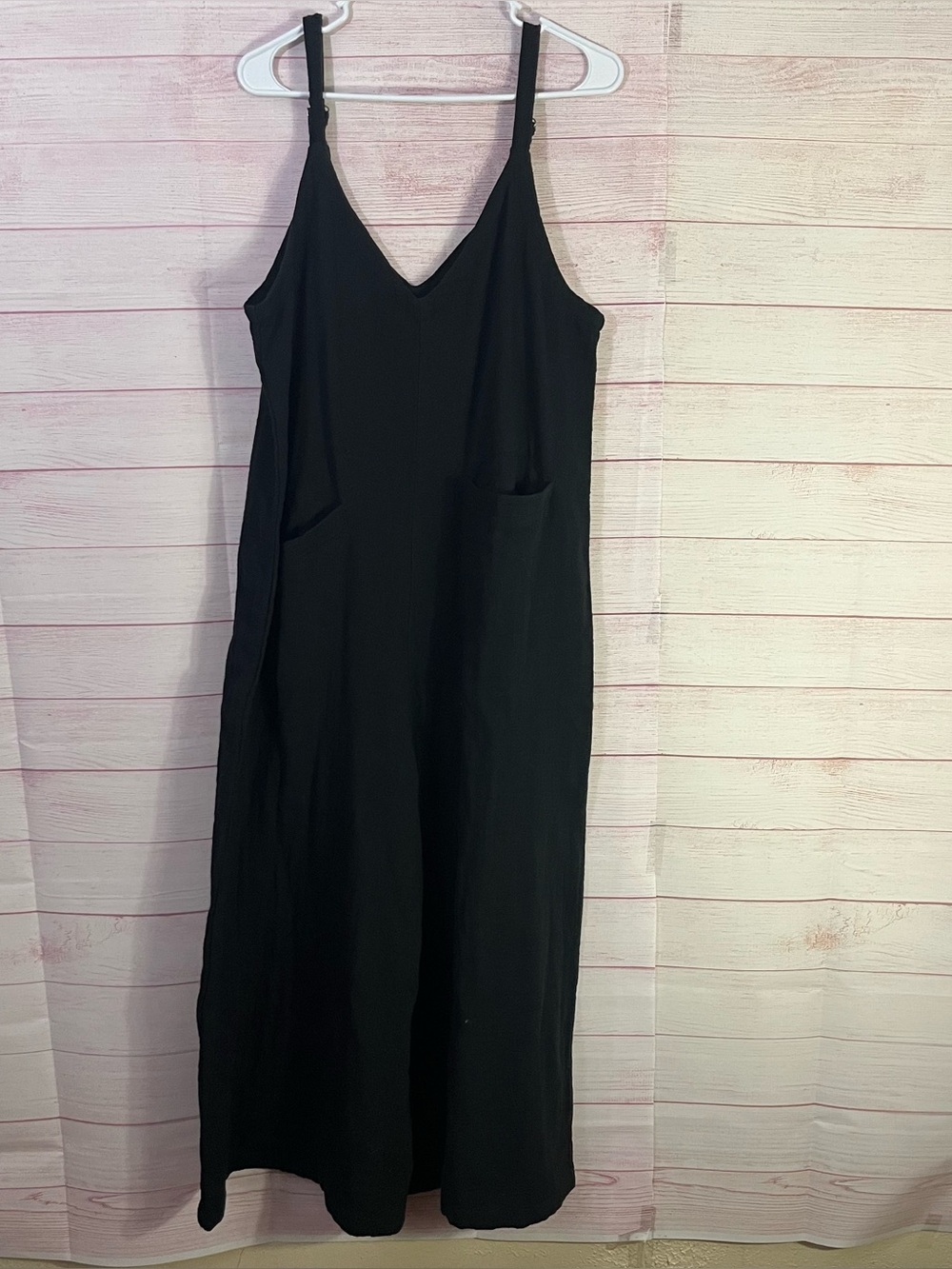 Natural‎ Life 100% Cotton Black V-neck Overall Wide Leg Jumpsuit Size Medium